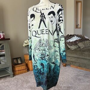 Freddie Mercury Queen Graphic Midi Dress in Teal Ombre